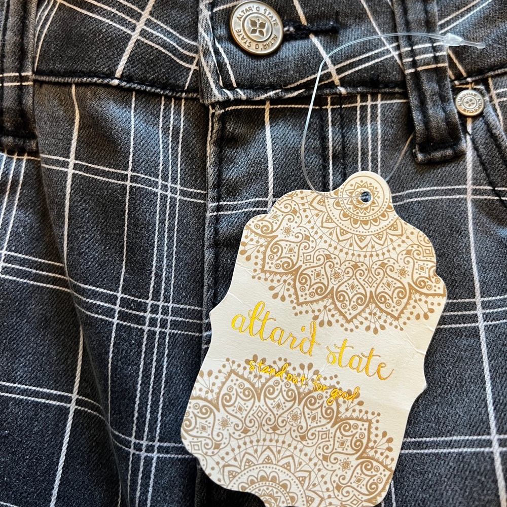 Altar'd State Black Plaid Jeans with White Windowpane - Picture 5 of 9